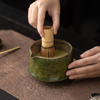 Ensemble de 4 ustensiles japonais durables en céramique pour la préparation du matcha : bol à thé, fouet à thé, support pour fouet, brosse à thé, cuillère à thé, accessoires