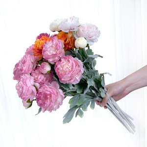 Bouquet de fleurs de lotus artificielles floquées, 52 cm de haut, fleurs en soie simulées pour la décoration de la maison et des mariages - Product Image 5