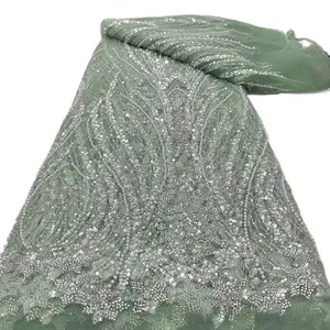 French Beaded <strong>Lace</strong> Fabric Dress European Style Pattern with <strong>Fancy</strong> Traditional Romantic Embroidery Tube for Romantic Styles - Product Image 1