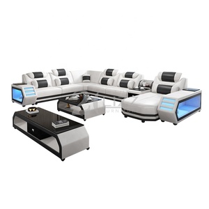 Sofá de sala de estar moderno, mueble Seccional de cuero, LED - Product Image 1