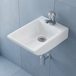 Ceramic Porcelain <b>Wall</b> Hung Wash Basin with Double Hole Faucet <b>Mount</b> for Villa Hospital & Kitchen Use-White 12x18 - Product Image 2