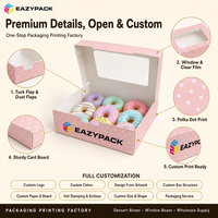 Boîtes à fenêtre personnalisées écologiques à pois pour la vente en gros, boîtes de présentation pour donuts, boîtes cadeaux à pois roses pour cadeaux de boulangerie