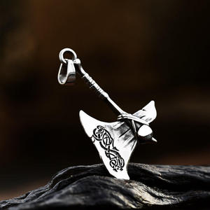 Colliers pendentifs de mode en gros, style nordique viking, <span class=keywords><strong>moto</strong></span>, bijoux pour hommes, punk, hache, crâne, plaqué or, acier inoxydable - Product Image 3