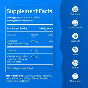 Poudre de Boisson Supplémentaire OEM Supra Calm Glycinate de Magnésium pour le Sommeil et la Relaxation avec Ashwagandha et Vitamines <span class=keywords><strong>Anti</strong></span>-<span class=keywords><strong>Stress</strong></span> - Product Image 3