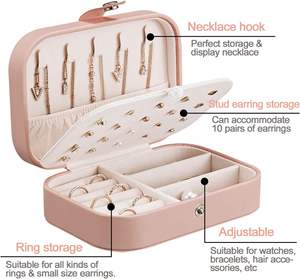 กล่องใส่เครื่องประดับสำหรับเดินทางขนาดเล็กแบบขายส่ง พร้อมแผ่นสำหรับเก็บต่างหู แหวน สร้อยคอ กำไลข้อมือ - Product Image 3