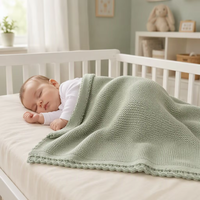 Couverture tricotée pour bébé en coton, point maïs, bord festonné au crochet, 80x100, pour nouveau-né, vente en gros, OEM, ODM, fournisseur personnalisé