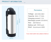 Botol Air Baterai Lithium 24V/36V/48V 8Ah-20Ah untuk Pengisi Daya Portabel Rak Belakang Sepeda Listrik