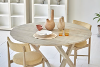 Meubles de salle à manger scandinaves simples en bois recyclé fabriqué en bois naturel Table ronde en bois massif ensemble 4 chaises