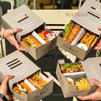 Boîte à sandwich jetable avec logo imprimé personnalisé avec séparateurs Papier kraft de qualité alimentaire pour l'emballage de hot-dogs
