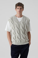 Gilet en tricot sans manches pour homme, style preppy, en laine, couleur unie, tricoté à la main, vintage, col en V