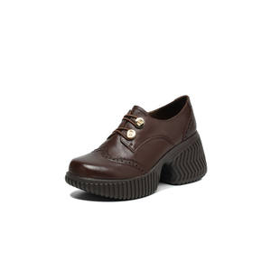 Chaussures Mary Jane pour femmes, en cuir d'agneau, à bout rond, à talon haut, simples, rétro, à semelle souple, tendance - Product Image 1