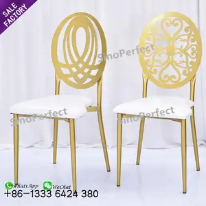 Toptan olay yemek mobilyaları çapraz geri yuvarlak geri altın parti rekabet düğün için sandalyeler