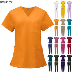Completo Set Medico Clinico Personalizzato: Divisa Infermieristica Multicolore con Top a Maniche Corte Scollo a V e Pantaloni con Tasche, Taglia <span class=keywords><strong>XL</strong></span> - Product Image 2