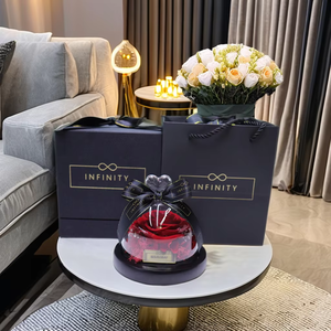 Rosa Eterna Preservata con Luce LED, Decorazione Romantica a Cupola di Vetro con Cuore, Regalo con Nastro per <span class=keywords><strong>Lei</strong></span> - Product Image 2