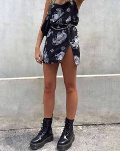 Vestido Corto Estilo Chino WEIXIN para Mujer, con Abertura Lateral, Estampado de Dragón Negro - Product Image 5