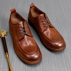 Chaussures Oxford Derby Décontractées Haut de Gamme Rétro à Semelle Souple Respirantes Confortables Formelles en Cuir Imperméables pour l'Automne - Product Image 6