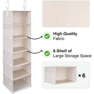 6-<b>Shelf</b> Hanging Closet Organizer 12" D x 12" W Rectangular Fabric Clothing Storage Bedroom Use - Product Image 6