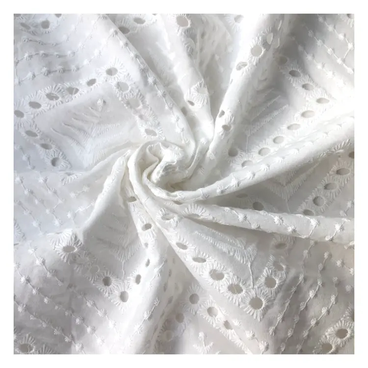 China High Quality Water Soluble Lace 100% Cotton Eyelet Fabric Cotton Embroidery Fabric For Dress