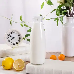Bottiglia di vetro per il latte all'ingrosso da 250ml, bottiglie per bevande in bottiglia di succo di vetro da 8 once con coperchi in plastica 200ml 250ml 500ml 1000ml