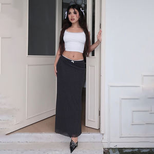 Falda Larga de Mujer con Encaje Vintage Francés, Estampado de Puntos, Lazo y Malla, Estilo Preppy Elegante - Product Image 3