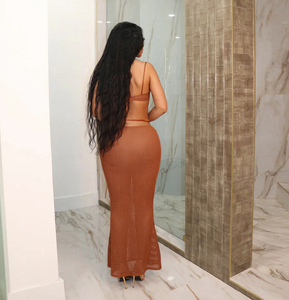 투명 와이어 비키니 탑과 롱 스커트 비치 커버업 여성 캐주얼 투피스 세트 (2가지 색상) - Product Image 2