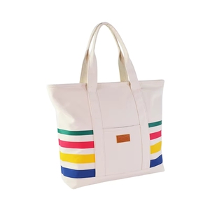 Sac fourre-tout en toile à rayures colorées, deux poignées, fermeture éclair, imperméable, style tendance pour le shopping toutes saisons - Product Image 2