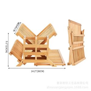 Bamboo Double Layer Dish <b>Rack</b> With Chopstick Holder Quick Dry Kitchen Drainer For <b>Plates</b> Cups Utensils - Product Image 4