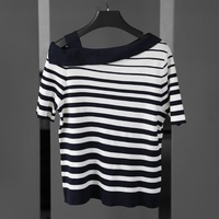 Tyan – Haut tricoté élégant pour femme, col bateau, orné de perles faites à la main et d'un nœud, épaules dénudées, manches mi-longues, coupe ajustée, violet