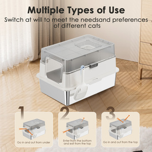 Fully Enclosed Stainless Steel <b>Cat</b> Litter <b>Box</b> 61x19x42cm Splash Proof Large Capacity Rectangle Design - Product Image 3