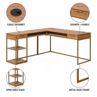 RongFeng Grote Ruimte Computerbureau L-vormige Hoektafel Robuust Metalen Frame Ladekasten Links Rechts Houten Oppervlak Computers