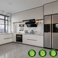 Meubles de cuisine et unités de rangement avec tiroirs, éclairage intégré et plan de travail en marbre pour maison moderne, appartement, villa