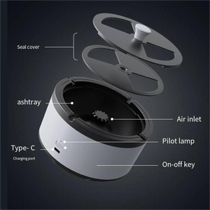 Cendrier rechargeable sans <span class=keywords><strong>fumée</strong></span>, absorbant la <span class=keywords><strong>fumée</strong></span> secondaire, portable, 2 en 1, cendrier électrique, purificateur d'air - Product Image 2