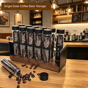 Tubos de Almacenamiento de Granos de <span class=keywords><strong>Café</strong></span> de Dosis Única a Precio de Fábrica, Frascos Dosificadores de Vidrio Borosilicato, Contenedor Sellado con Base de Madera de Pino - Product Image 1