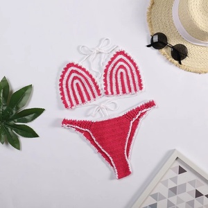 Custom Women's Sexy Beach Special Knitting Hand Knitted Crochet <b>Bikini</b> Beach Intermediate Color <b>Bikini</b> Beachwear Swimwear Women - Product Image 1