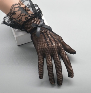 Gants de performance courts <span class=keywords><strong>en</strong></span> résille pour mariée, élégants avec nœud <span class=keywords><strong>en</strong></span> dentelle, vente <span class=keywords><strong>en</strong></span> gros - Product Image 3
