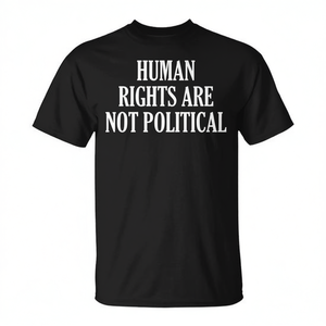 Camiseta Promocional de Manga Corta con Cuello Redondo Unisex para Adultos Negra con la Frase "Los Derechos Humanos No Son Políticos" - Product Image 3