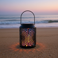 Lanterne solaire en fer avec batterie rechargeable par panneau solaire, 15 micro LED chaudes, décoration de jardin extérieure, lumière de nuit solaire, IP44, résistante à l'eau