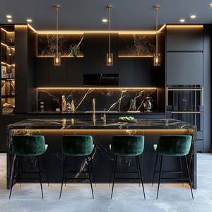 Armoires de cuisine intégrées en acier inoxydable personnalisées, comptoirs en pierre de quartz, comptoirs d'îlot de cuisine en plaque de roche - Product Image 4