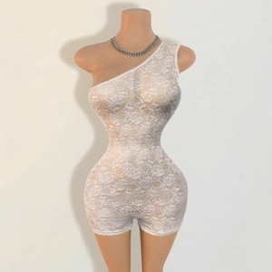 Tuta Corta Estiva Sexy con Spalline Oblique in <span class=keywords><strong>Pizzo</strong></span>, Body Intero Elasticizzato - Product Image 3