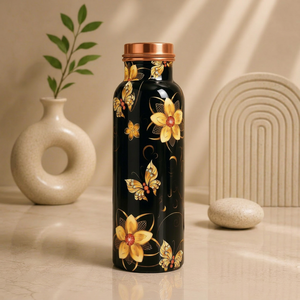 Botella de Agua de Cobre Esmaltado con Diseño Floral de Mariposas Negras, Hecha a Mano, Botella Decorativa de Cobre Puro con Estampado, a Prueba de Fugas - Product Image 1