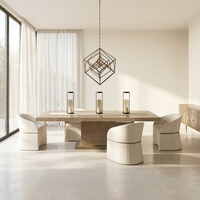 Ensemble de table à manger convertible en chêne blanc massif de style ferme moderne, 8 places, pour appartement et hôtel
