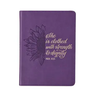 Custom A5 Purple Faux Leather Hardcover Journal New Design Writing Flower Notebook Thickness Paper Diary With Debossed Logo