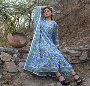 100% Cotton Hand Block Printed <b>Kaftan</b> Elegant Floral Print Embellished Border Casual Boho Modest Pure Indian Clothing <b>Kaftan</b> - Product Image 5