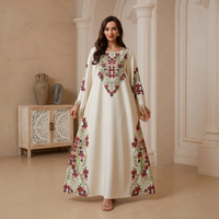 Robe Kaftan élégante en polyester brodé pour femmes, Maxi Jalabiya à manches longues, franges dorées, style Abaya pour les fêtes marocaines