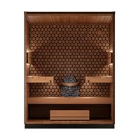 Sauna électrique intérieur moderne KLAFIN, design géométrique en carreaux |   Sauna en bois massif avec chauffage en pierre personnalisé et commande informatique