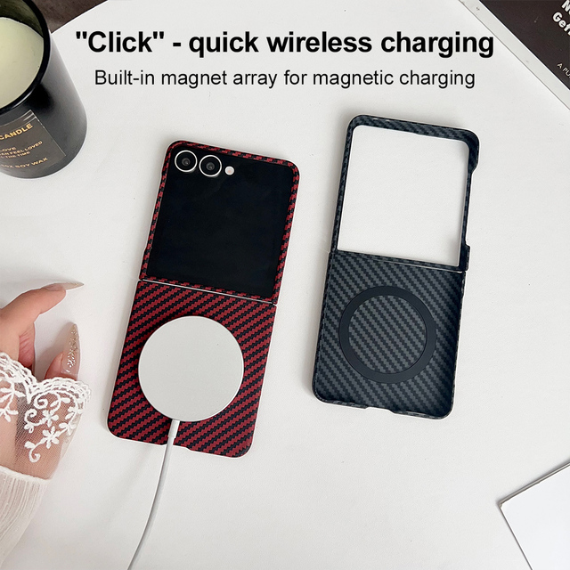 Carbon Fiber Texture Magnetic Wireless Charging Shockproof Foldable Durable Phone Case for Samsung Z Flip 7 6 5 4 Slim Cover