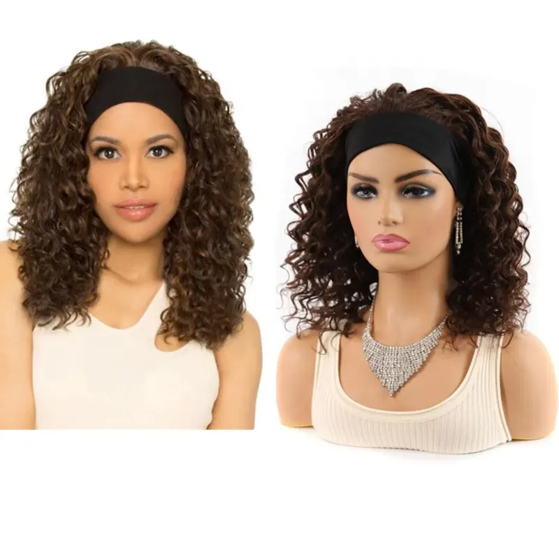 Wholesale Trendy Hair Style Fashion Head Band Wigs Deep Wave Curly Hair Wigs 100% Human Hair Wig
