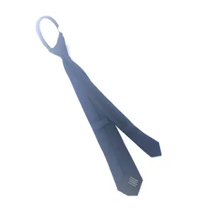 Keer Navy Plain silk zipper tie for school uniforms