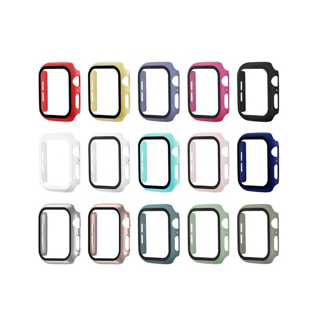 2-in-1 Ultra Protective 360 Full Plain Design Shockproof Hard PC Case 9H Tempered Glass Screen Protector for Watch