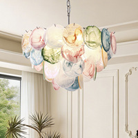 Lustre Arc-en-ciel de Style Français à LED, Corps Argenté en Fer Forgé et Verre, Luminaire Suspendu de Plafond Protecteur pour les Yeux, Idéal pour Chambre Principale